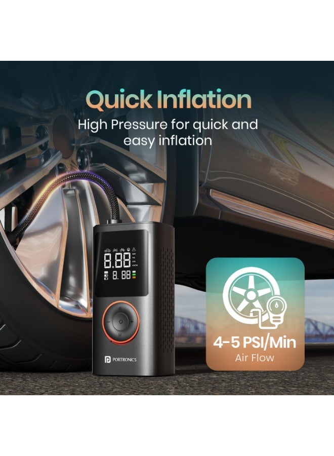 بورترونيكس Portronics Vayu, 2-in-1 Tyre Inflator, Rechargeable & Corded Power, Preset Inflation Modes, Digital Display, Flashlight Torch with SOS, Auto Shut-Off, Multi-Purpose Use (Black) - Image 5